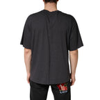 Dunkelgraues Baumwoll-Rundhals-Kurzarm-T-Shirt