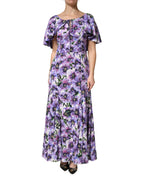 Lila florales Seiden-Stretch elegantes Abendkleid