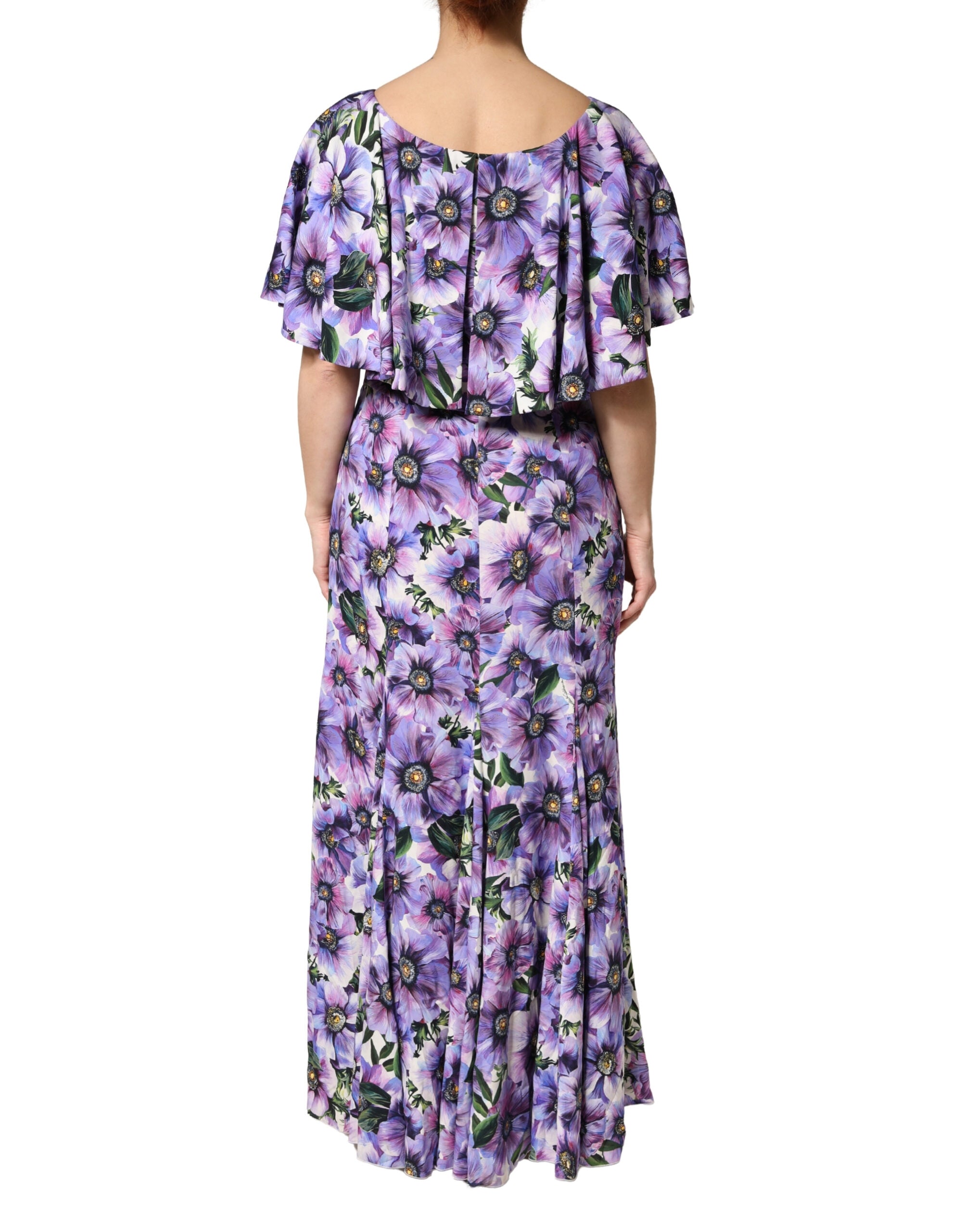 Lila florales Seiden-Stretch elegantes Abendkleid
