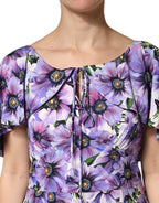 Lila florales Seiden-Stretch elegantes Abendkleid
