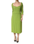 Grünes Midi-Seidenkleid mit herzförmigem Ausschnitt