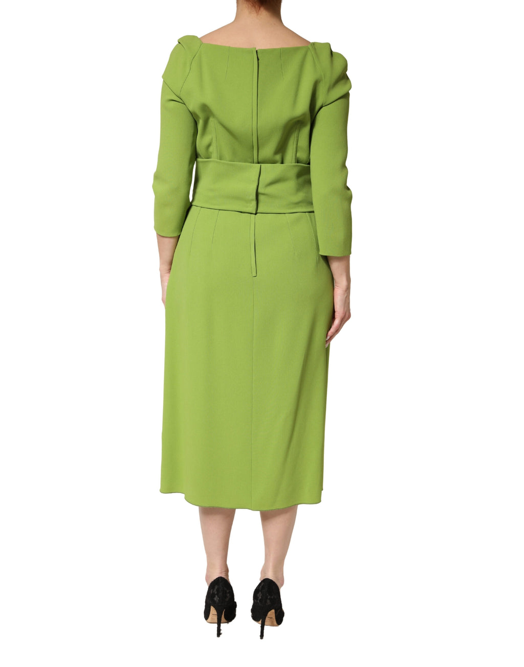 Grünes Midi-Seidenkleid mit herzförmigem Ausschnitt