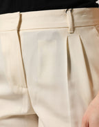 Ivory Wool Mid Waist Cropped Trouser Pants