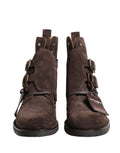 Brown Suede Leather Buckle Ankle Boots Shoes