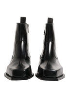 Black Leather Zip Closure Ankle Boots Shoes