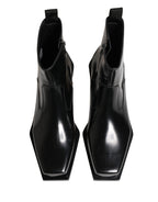 Black Leather Zip Closure Ankle Boots Shoes