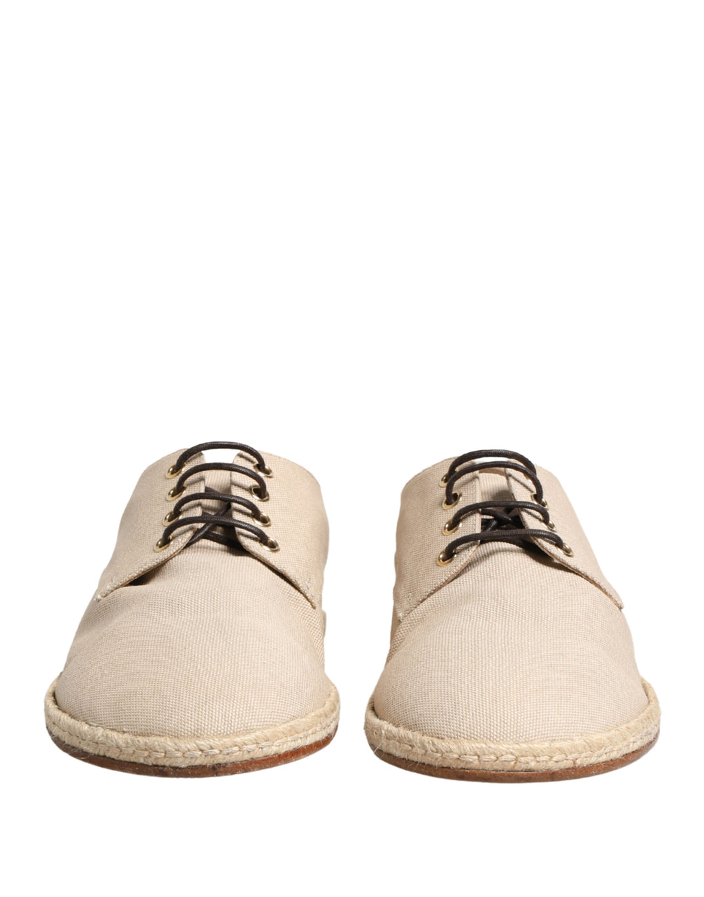 Beige Espadrille-Sohle Geschnürte Derby-Schuhe aus Segeltuch