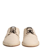Beige Espadrille-Sohle Geschnürte Derby-Schuhe aus Segeltuch