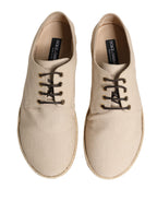 Beige Espadrille-Sohle Geschnürte Derby-Schuhe aus Segeltuch
