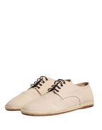 Beige Espadrille-Sohle Geschnürte Derby-Schuhe aus Segeltuch