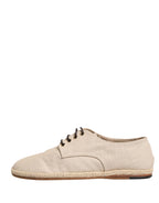 Beige Espadrille-Sohle Geschnürte Derby-Schuhe aus Segeltuch