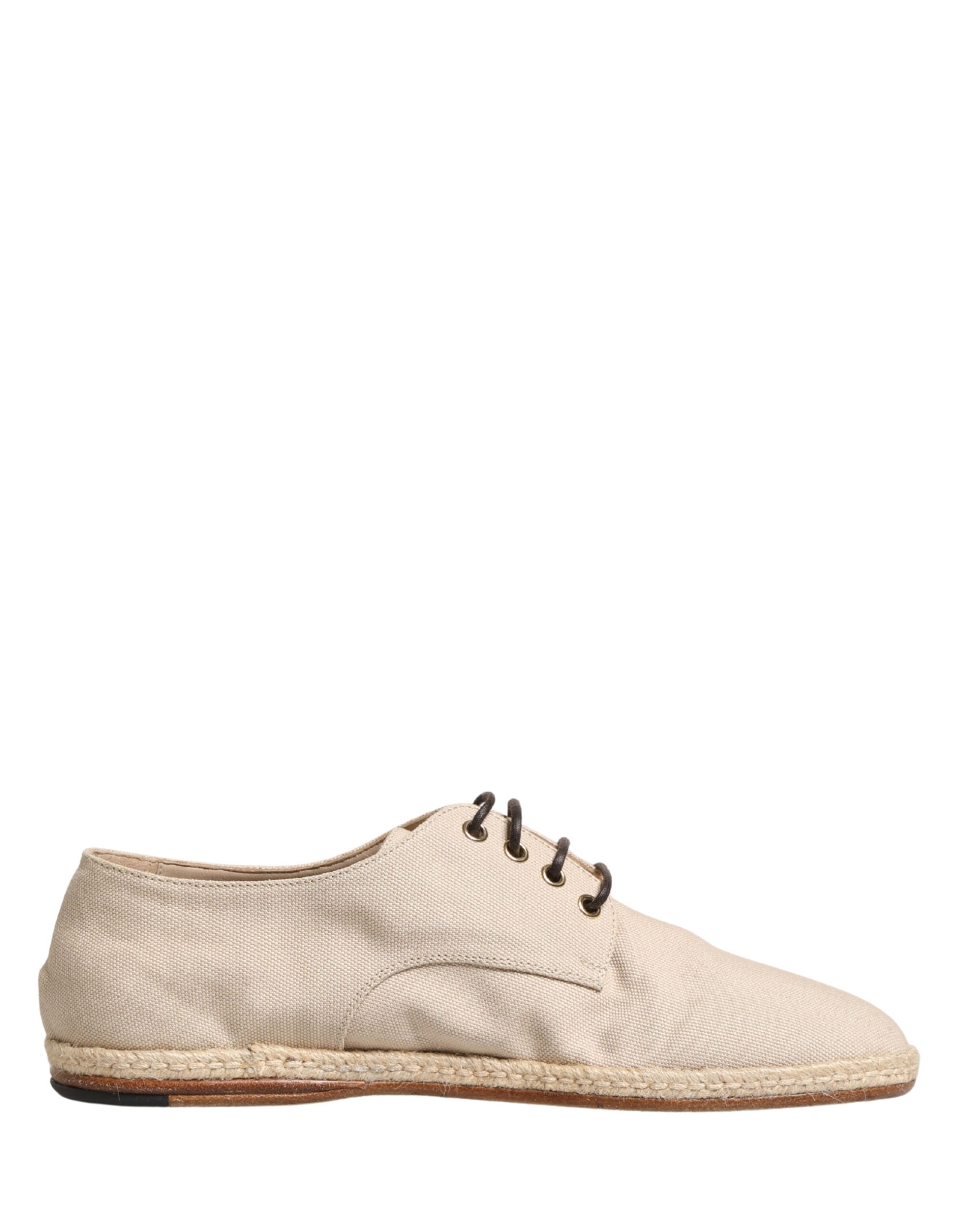 Beige Espadrille-Sohle Geschnürte Derby-Schuhe aus Segeltuch