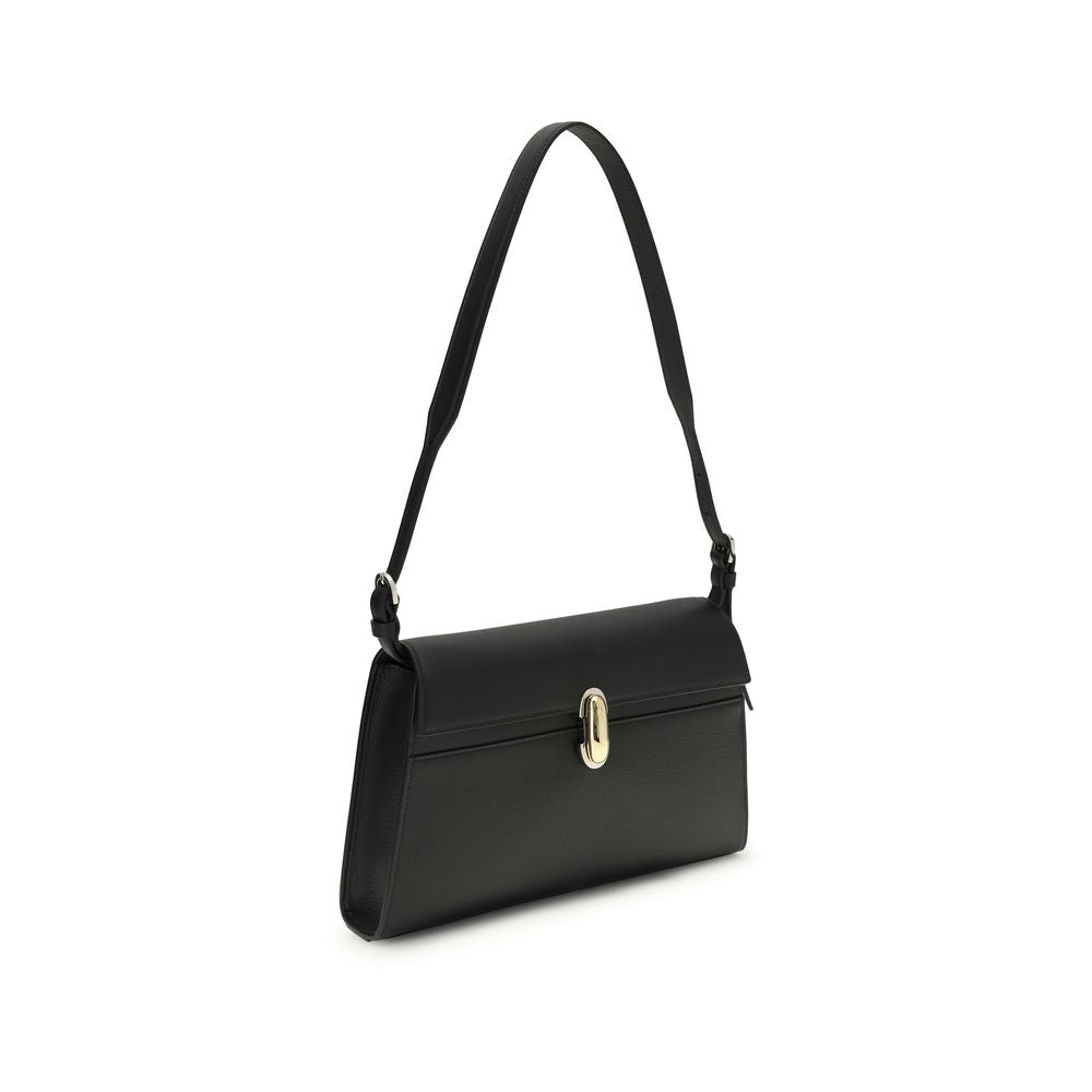 Schultertasche aus schwarzem Kalbsleder