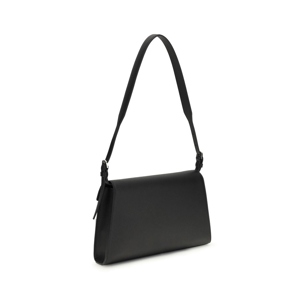 Schultertasche aus schwarzem Kalbsleder