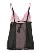 Black Pink Floral Lace Lingerie Top Underwear