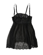 Black Silk Floral Lace Lingerie Top Underwear