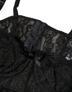 Black Silk Floral Lace Lingerie Top Underwear