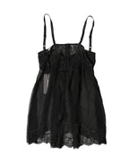 Black Silk Floral Lace Lingerie Top Underwear