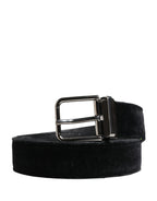 Black Suede Silver Tone Metal Buckle Men's Belt