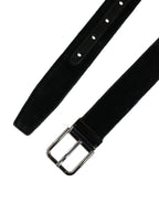 Black Suede Silver Tone Metal Buckle Men's Belt