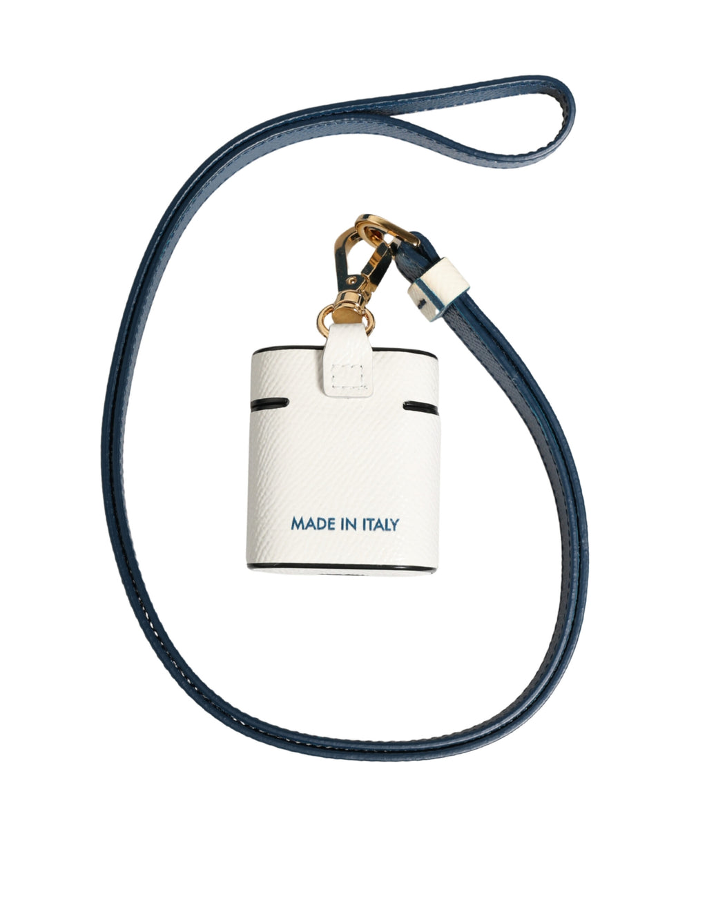 AirPods-Hülle aus weißem Kalbsleder mit Logo und Flip-Halteriemen