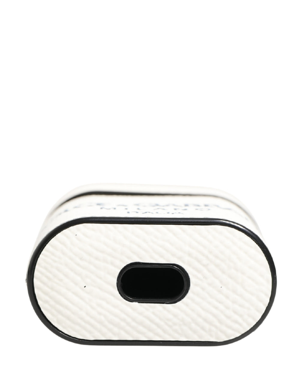 AirPods-Hülle aus weißem Kalbsleder mit Logo und Flip-Halteriemen