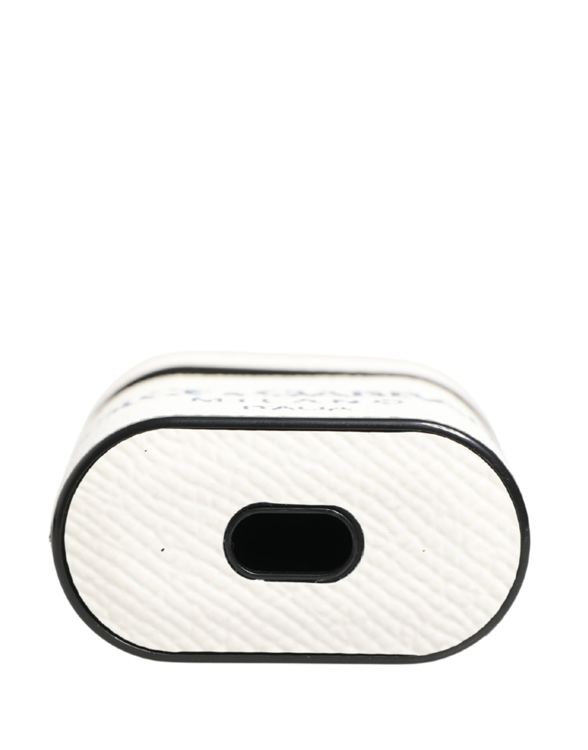 AirPods-Hülle aus weißem Kalbsleder mit Logo und Flip-Halteriemen