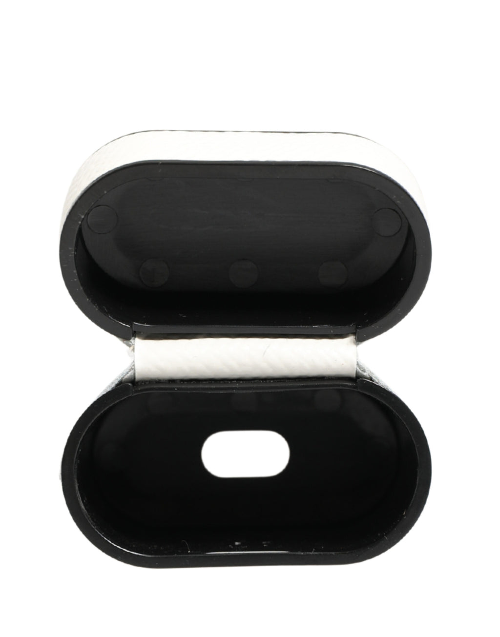 AirPods-Hülle aus weißem Kalbsleder mit Logo und Flip-Halteriemen