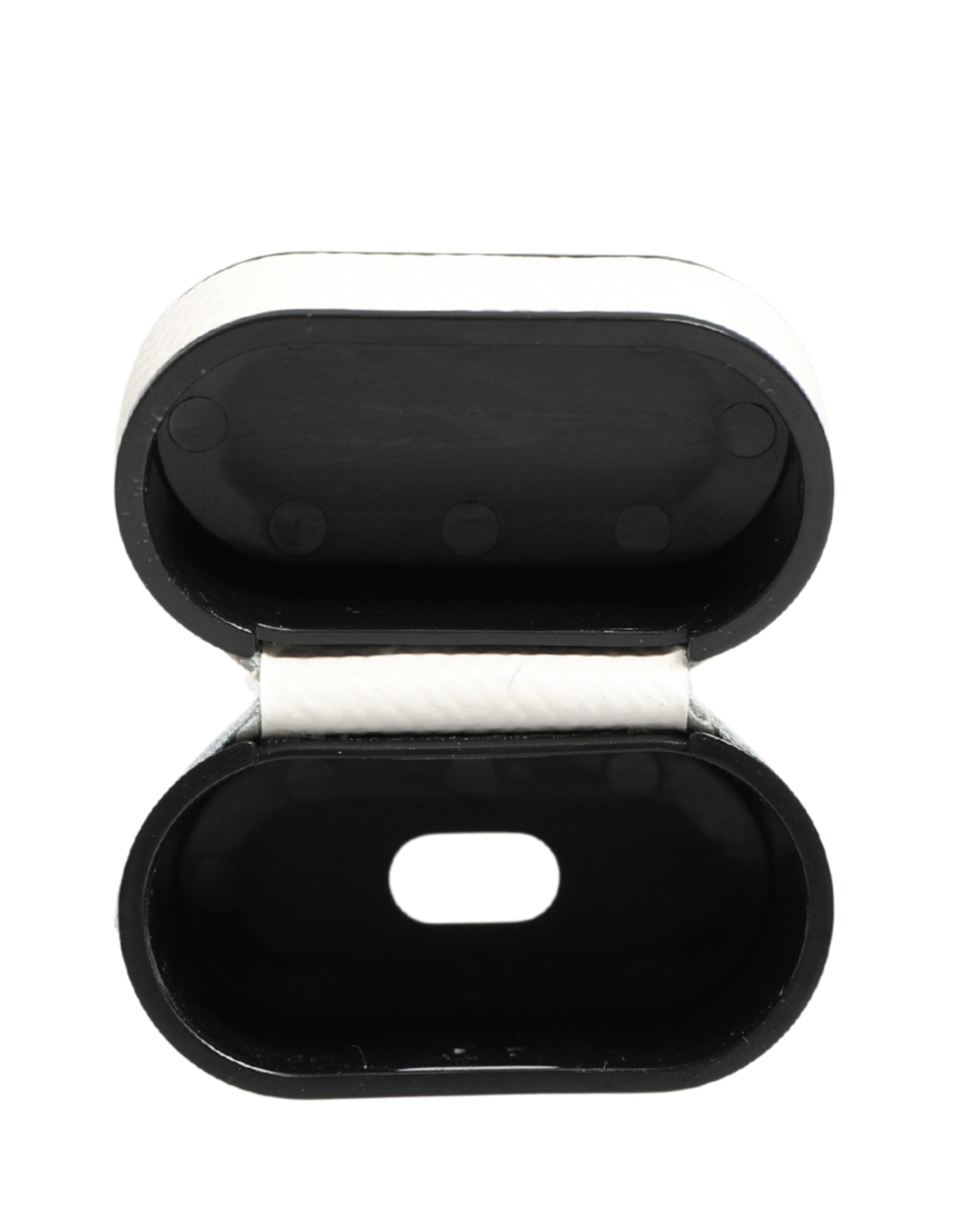 AirPods-Hülle aus weißem Kalbsleder mit Logo und Flip-Halteriemen