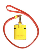 Yellow Calf Leather Logo Flip Holder Strap Airpods Case