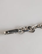 Silver Tone Chain Lobster Clasp Logo Gray Pearls Bracelet