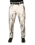 Weiße Used-Look-Jeans mit Farbklecksen
