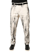 Weiße Used-Look-Jeans mit Farbklecksen