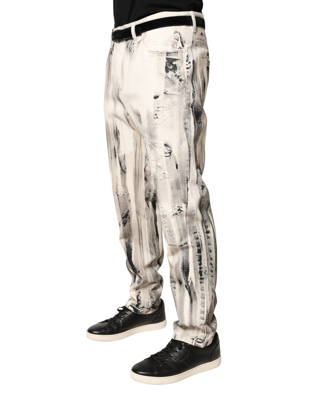 Weiße Used-Look-Jeans mit Farbklecksen