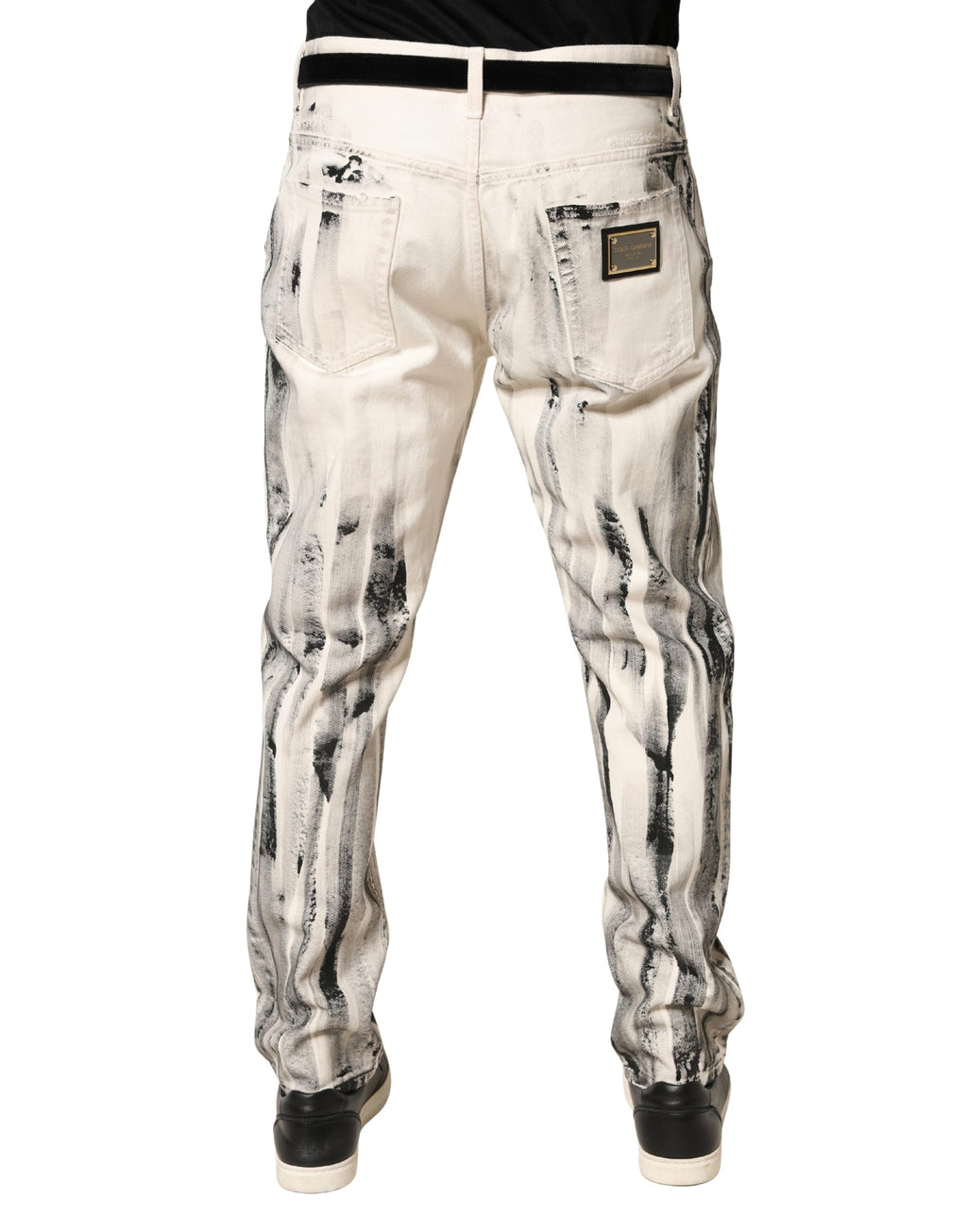 Weiße Used-Look-Jeans mit Farbklecksen