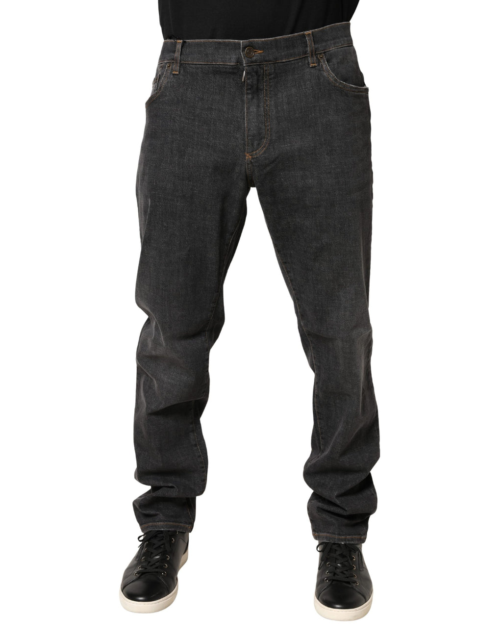 Dunkelgraue Slim Fit Baumwoll-Jeans für Herren