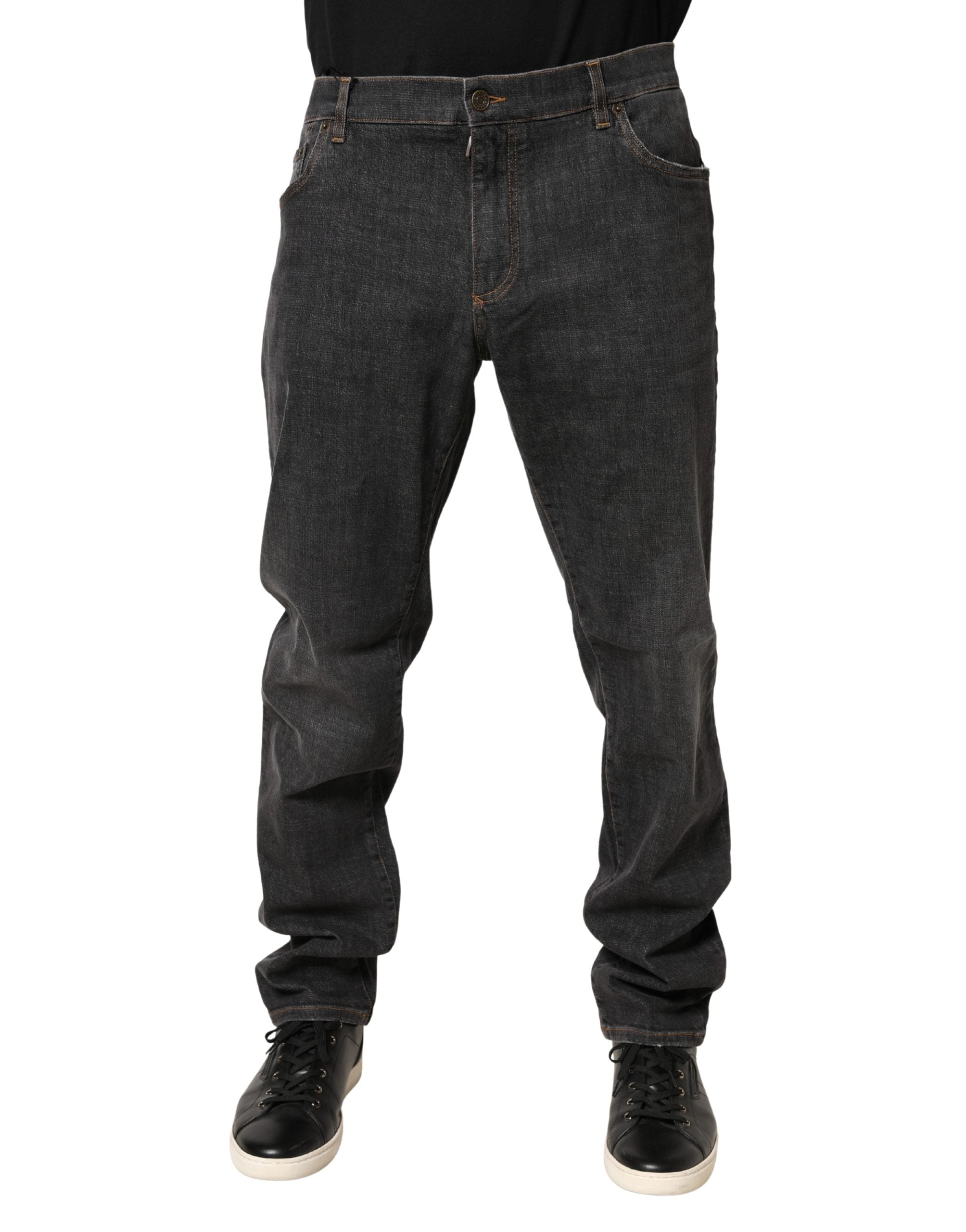 Dunkelgraue Slim Fit Baumwoll-Jeans für Herren