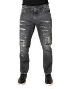 Dunkelgraue zerfetzte Jeans aus Baumwolle