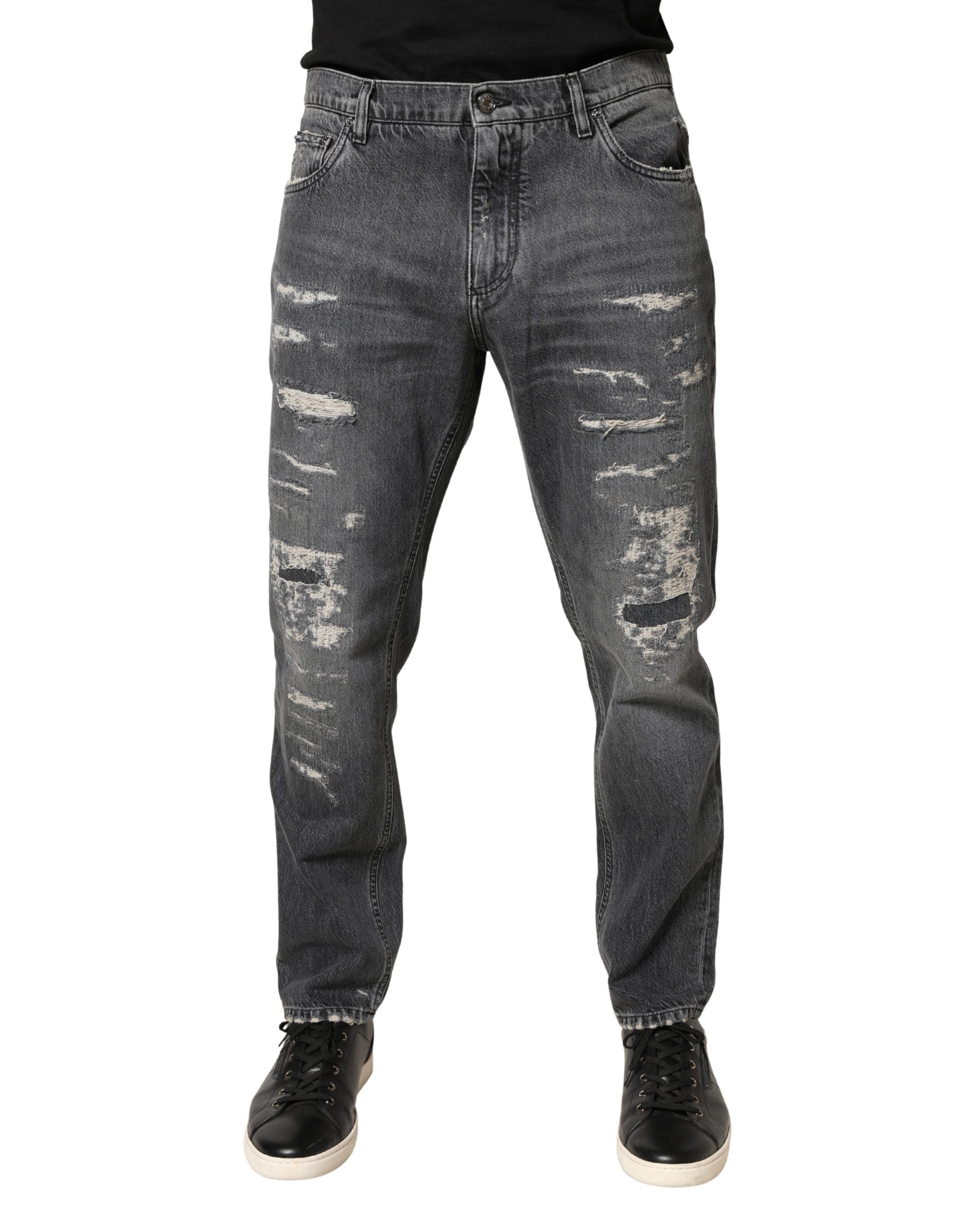 Dunkelgraue zerfetzte Jeans aus Baumwolle