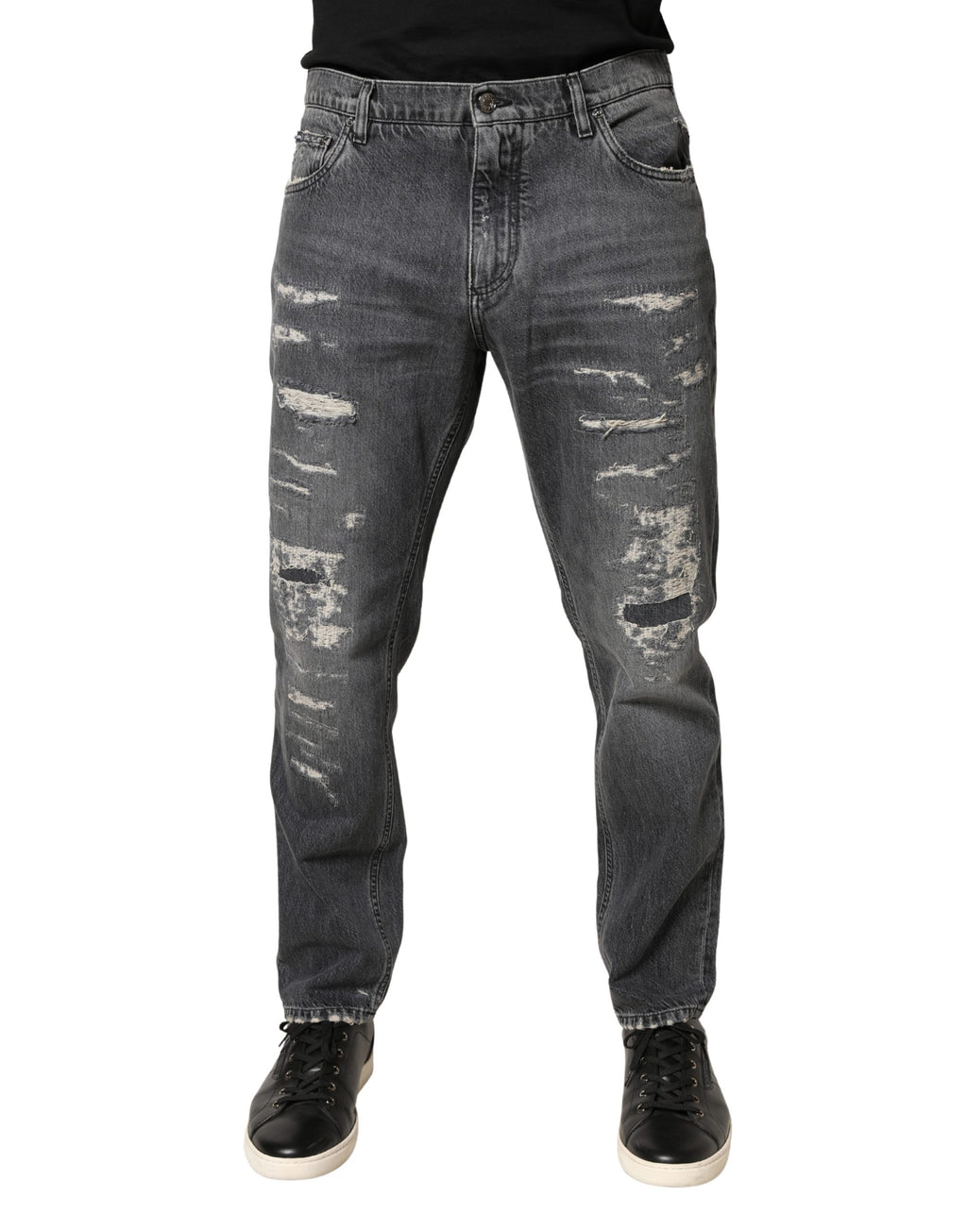 Dunkelgraue zerfetzte Jeans aus Baumwolle
