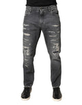 Dunkelgraue zerfetzte Jeans aus Baumwolle