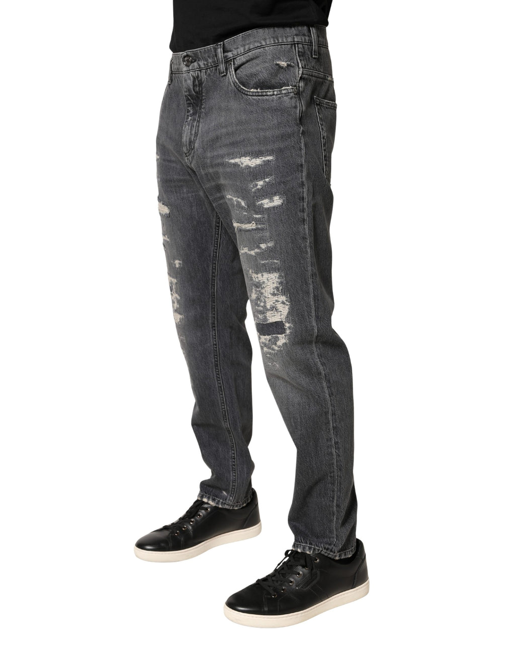 Dunkelgraue zerfetzte Jeans aus Baumwolle