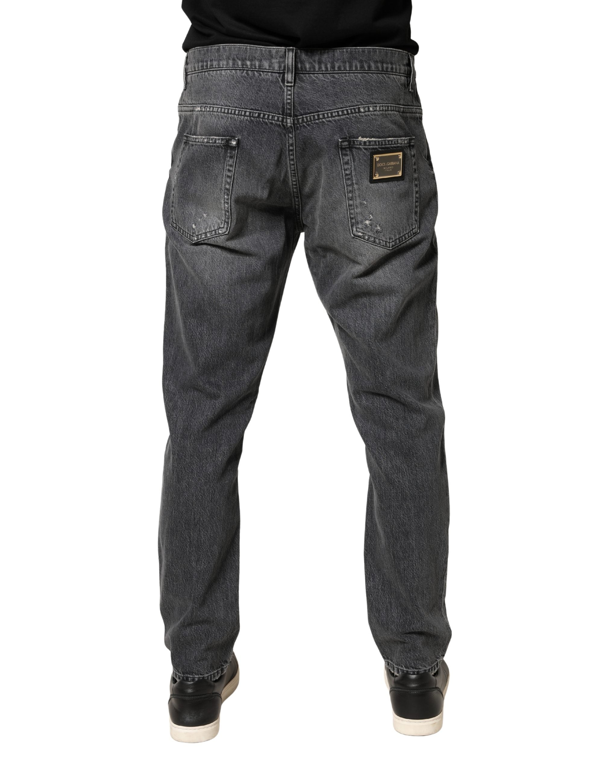 Dunkelgraue zerfetzte Jeans aus Baumwolle