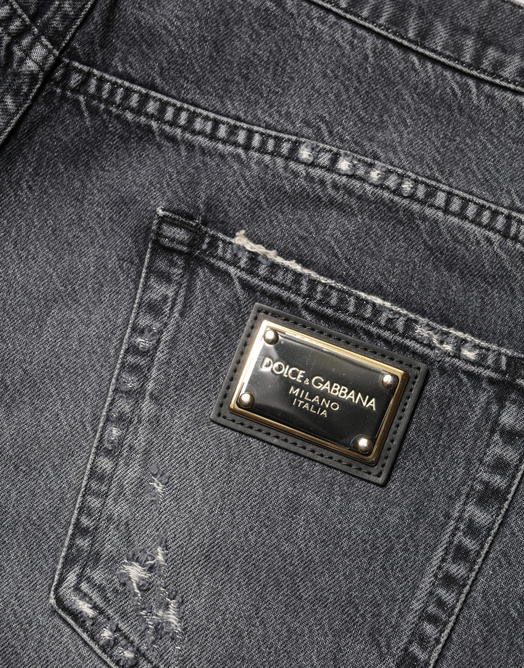 Dunkelgraue zerfetzte Jeans aus Baumwolle