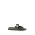 Schwarze flache Sandalen aus Kalbsleder (Bos Taurus)