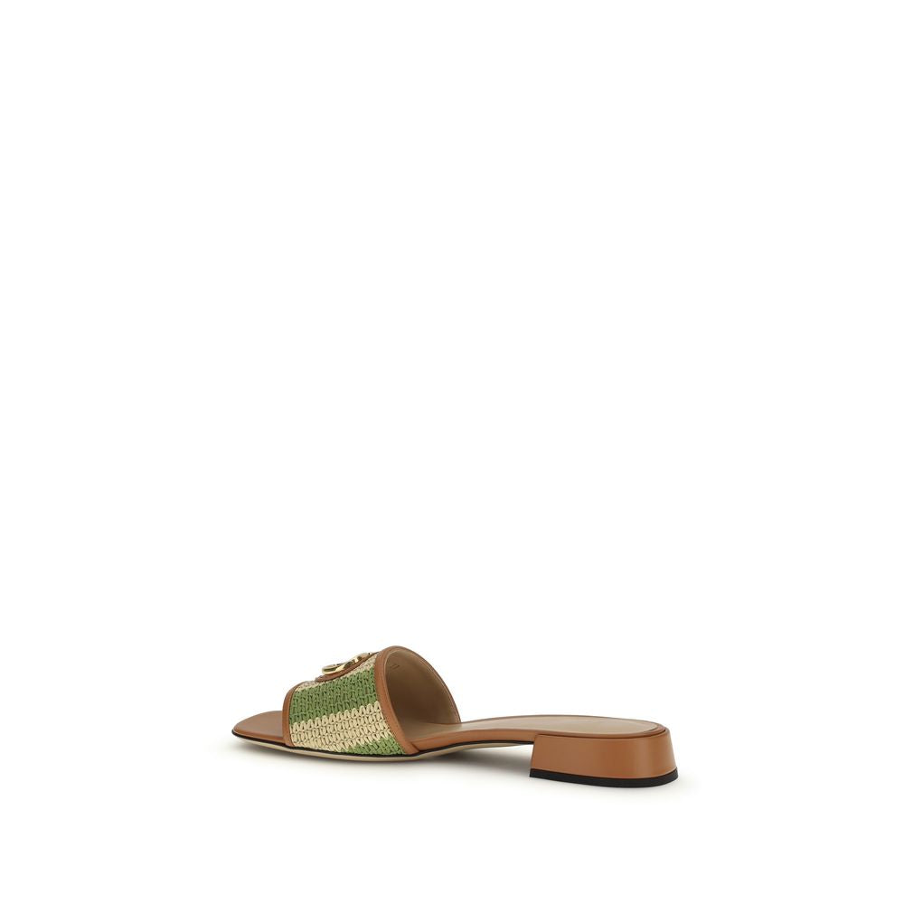 Mehrfarbige flache Viskose-Sandalen