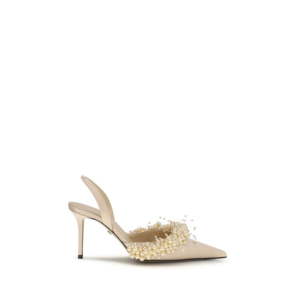 Décolleté in seta beige con tacco alto