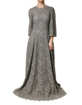 Graues Maxikleid aus Baumwolle mit langen Ärmeln und Spitze