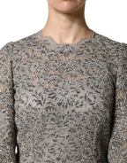 Graues Maxikleid aus Baumwolle mit langen Ärmeln und Spitze