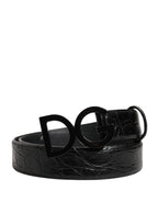 Men Black Exotic Leather Logo Buckle Belt
